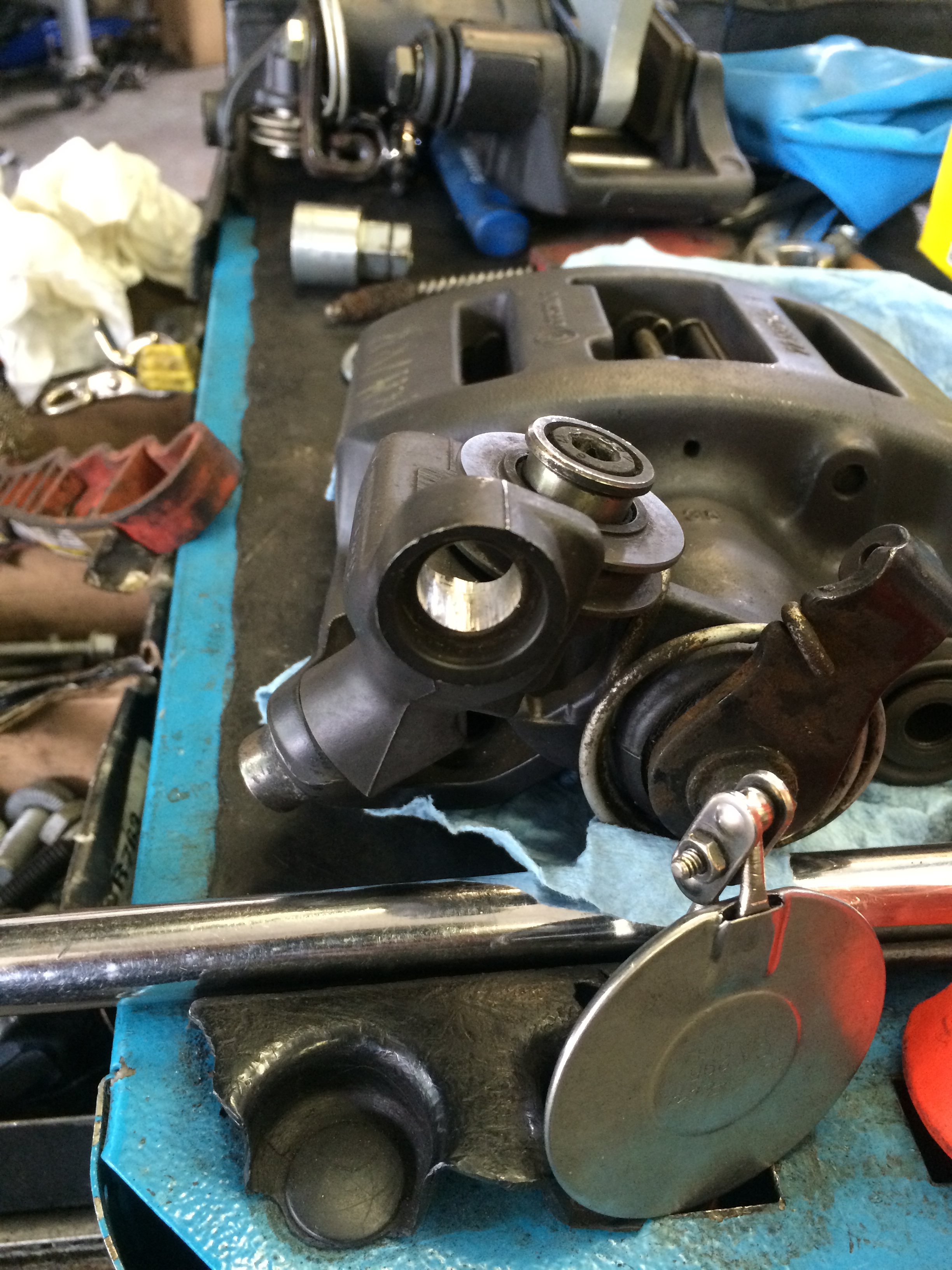 Modified caliper for B4 cable to fit.